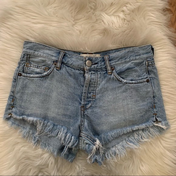 We The Free Pants - We the Free Blue Denim Cutt Off Jean Button Mid Rise Fly Shorts Size 24